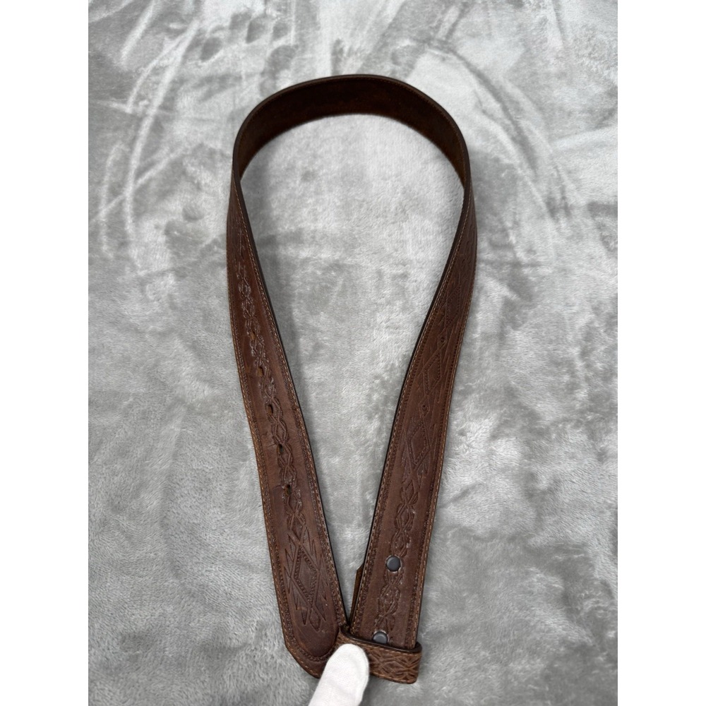 Tony Lama Tooled Leather Belt Mens 32 Western Cowboy Brown Retro Vintage USA 80s